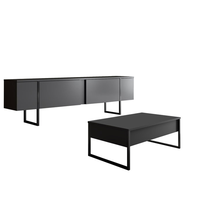 Hanah Home Conjunto Muebles Sala Anthracite, Negro - Soporte TV 180cm, Mesa Café 90cm, Diseño Elegante y Duradero
